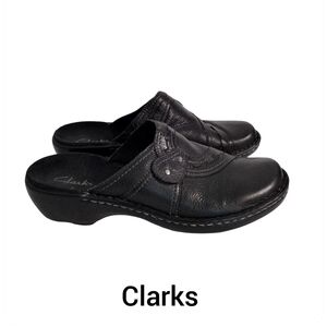 Clarks Bendables Mule Clog Loafer Shoes Size 10 Black Leather